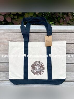 NWT✨Starbucks x Pike Place 2026 Cream & Black Original Logo Canvas Fabric Tote